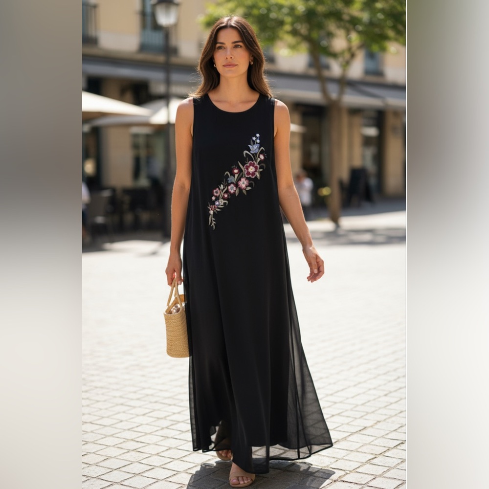 ABS Allen Studio Vintage Y2K Floral Layered Embroidered Dress L NWT Dark Fairy - Picture 13 of 13